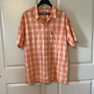 Columbia Men's Size XL Shirt Orange Plaid Collar Short sleeve Button up Cotton